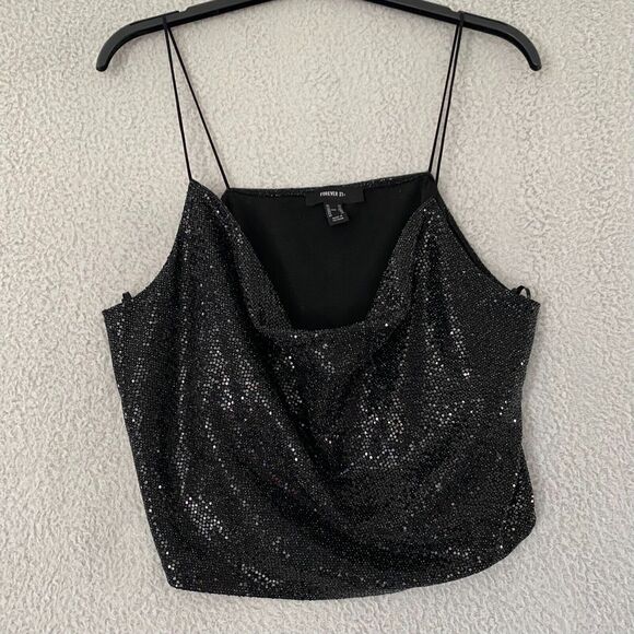 Forever‎ 21 Women's Black and Silver Crop-top Size 2X - Picture 1 of 10